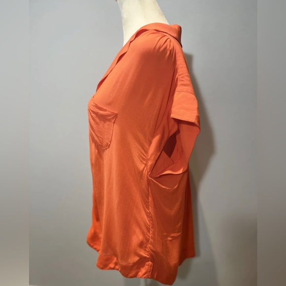 Anthropologie Maeve Tangerine Orange Short Sleeve Button Down Size Small S - Picture 5 of 10